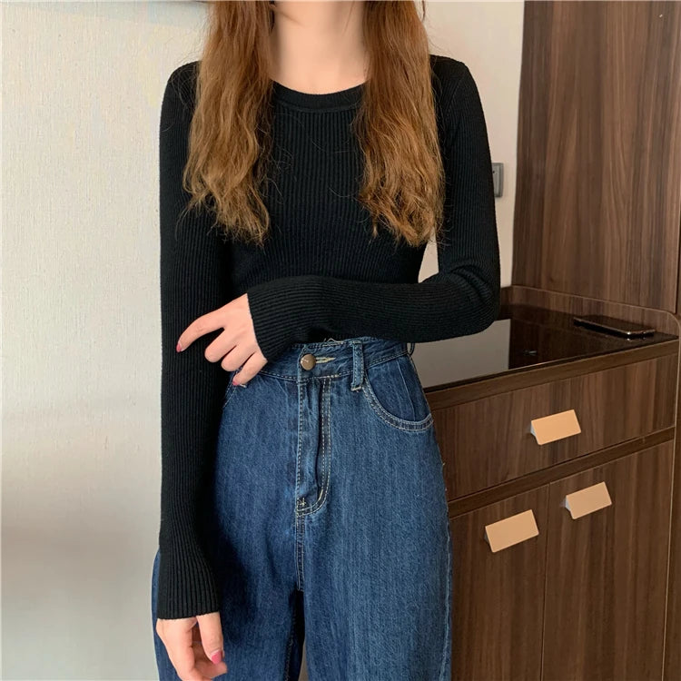 2026 New Women Sweater Autumn Winter Long Sleeve Pullover Basic Top Fashion O-neck Elastic Female Winter Solid Knitted Jumper