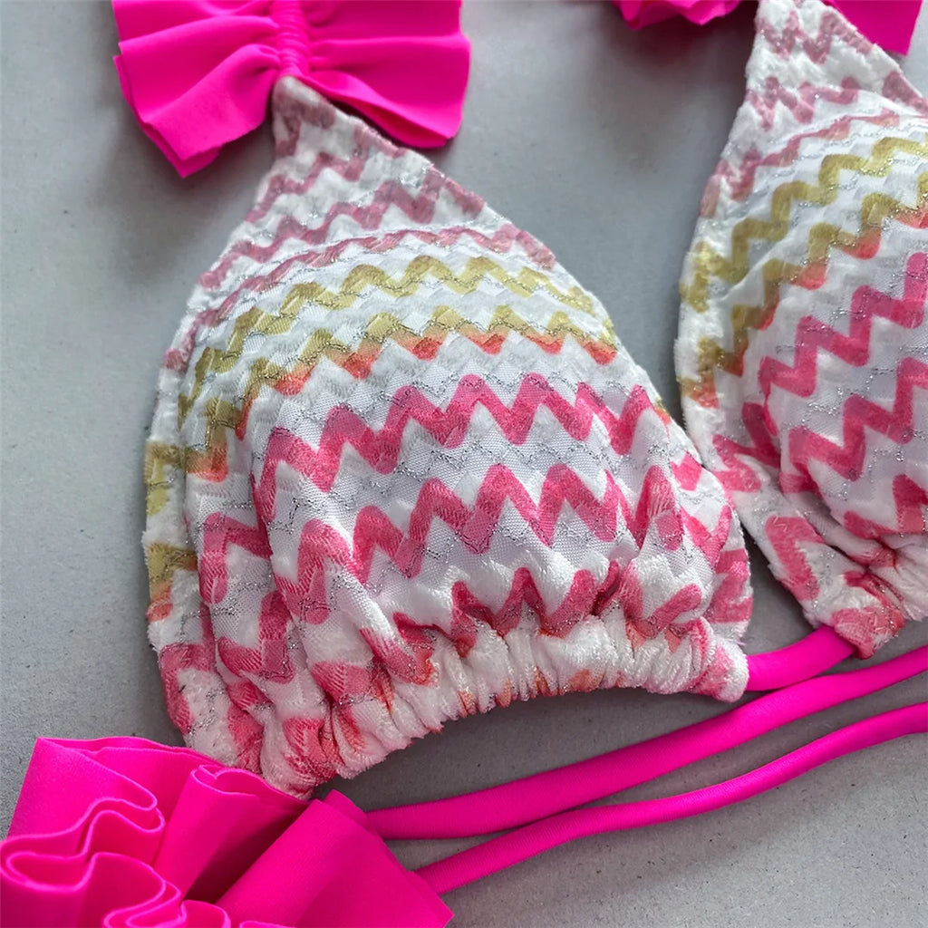 With Skirt Waved Ruffled Frilled Bikini Female Swimsuit Women Swimwear Three-Pieces Bikini Set Bather Bathing Suit Swim V5235