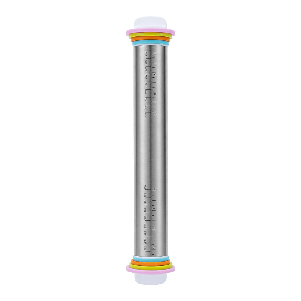 13.78 Inch Stainless Steel Adjustable Rolling Pin with 4 Thickness Removable Rings Dough Roller for Pizza Cookie Baking Tools.