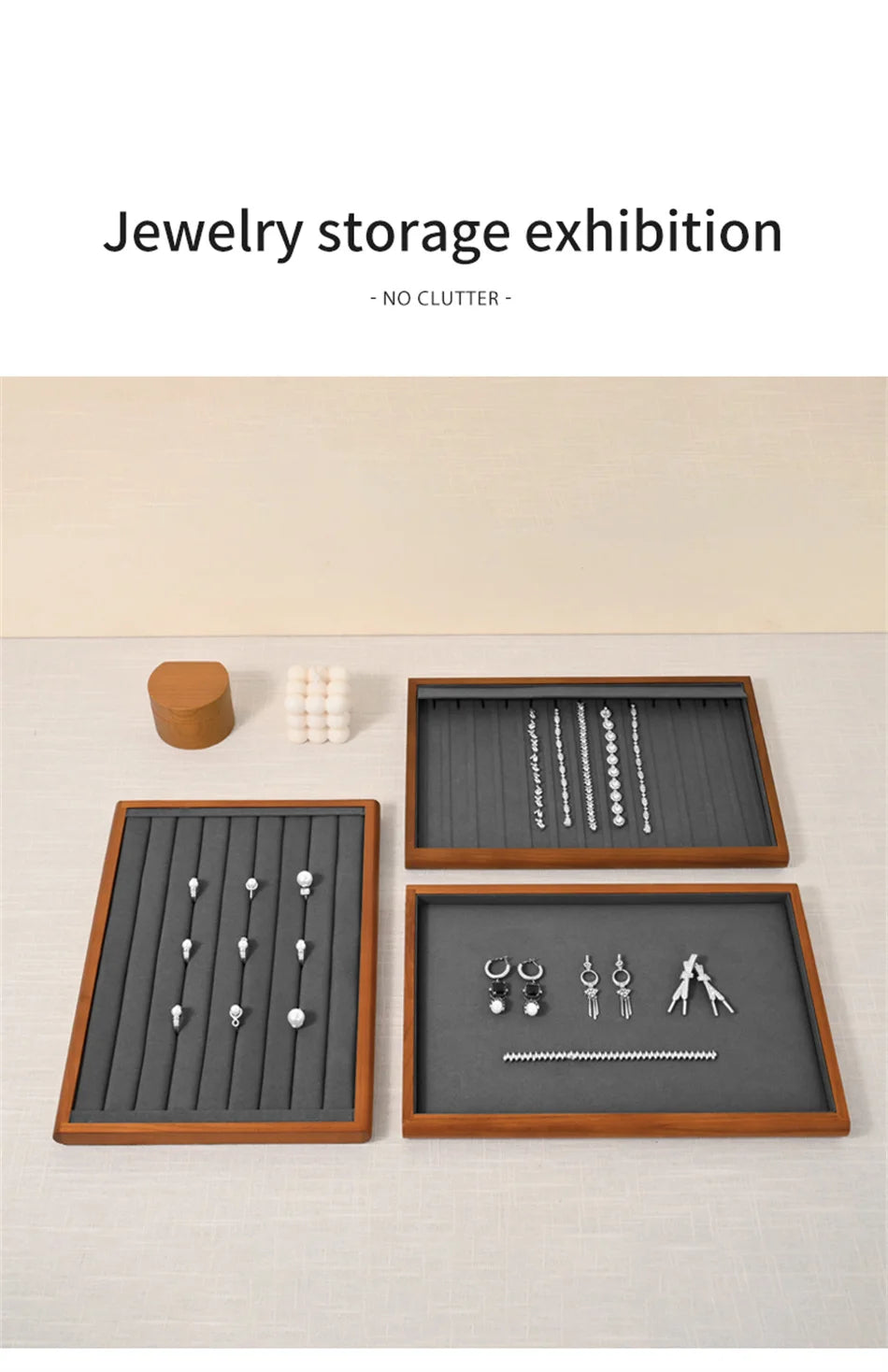 Oirlv Gray Wooden Jewelry Tray  Jewelry Display Viewing Plate Ring Pendant Bracelet Storage Plate Display Tray Jewelry Organizer
