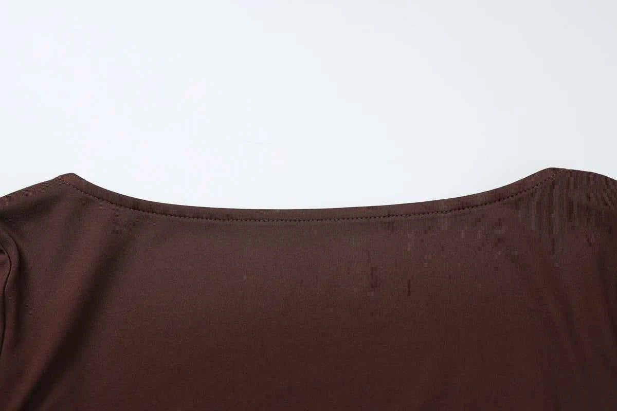 Dulzura Autumn Fashion Sexy Square Collar Long Sleeve Slim T-Shirt Women'S Solid Casual Top Party Club Street Clothes Wholesale