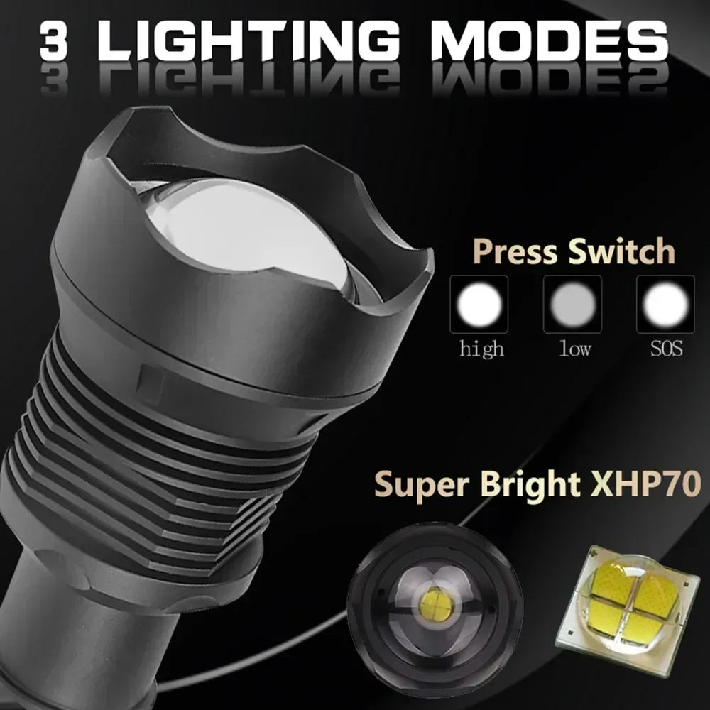 Rechargeable LED Flashlights 90000 Lumens Super Bright Zoomable Waterproof Flashlight with 3 Modes Powerful for Camping Hiking