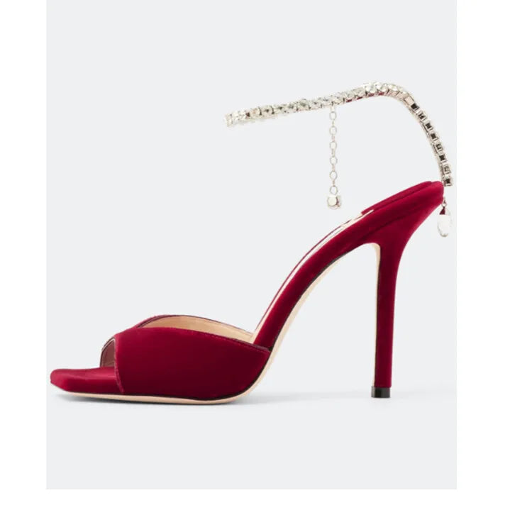 Colorful Chain Water Diamond Sandals Brand Walk Show Fish Mouth Evening Dress Elegant High Heels 2023 New Pendant Women's Shoes