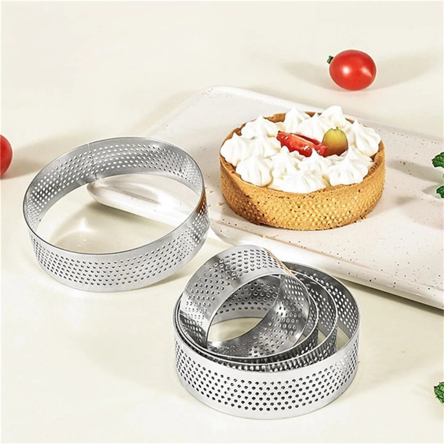 304 Stainless Steel Perforated Round Tart Mold, French Flan Ring Baking Mold With Holes, Breathable Baking Tool For Pastry
