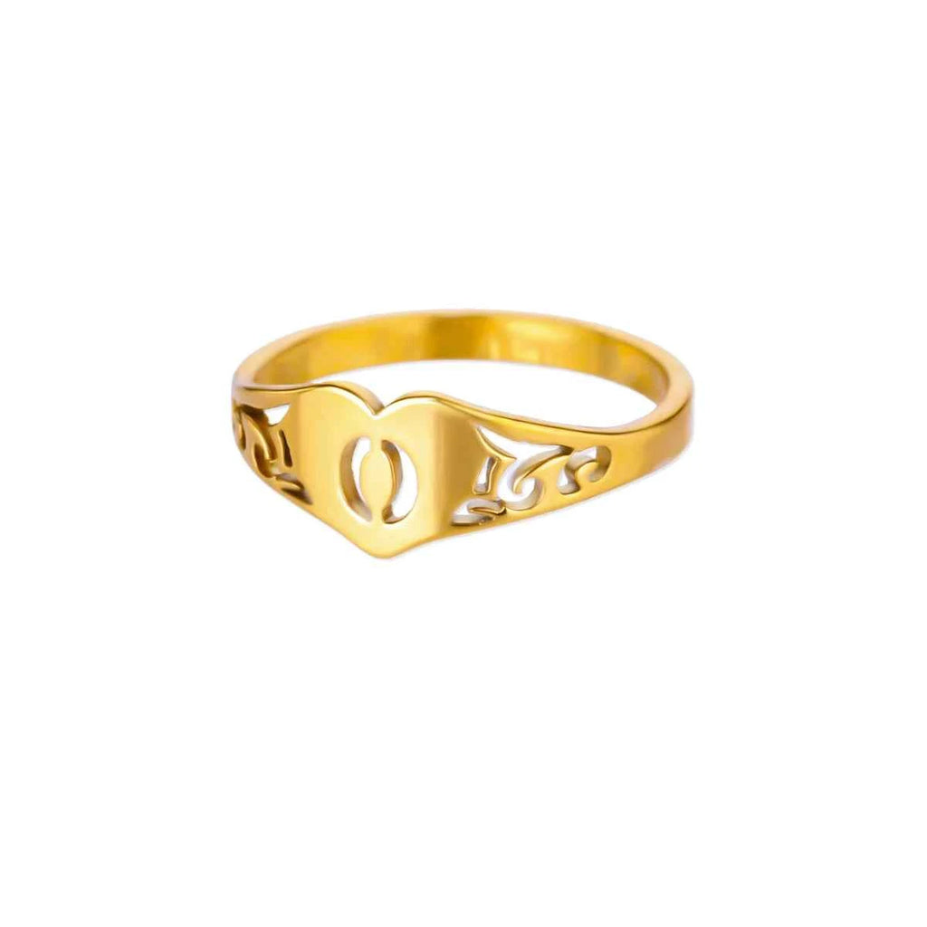 Fashion Hollow Initial Letter Heart Rings For Women Gold Color Stainless Steel A-Z Letter Ring Aesthetic Wedding Jewelry Gift