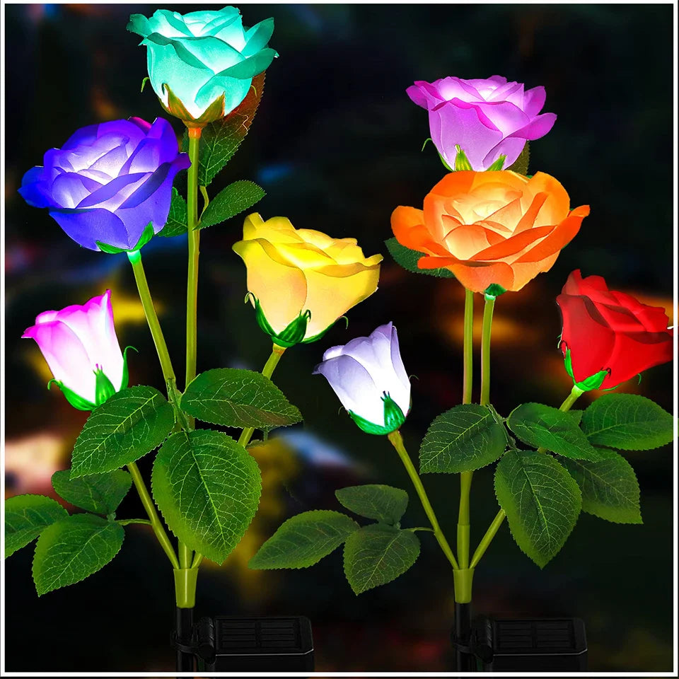 Solar Garden Lights Waterproof LED Outdoor Simulation Rose Flower Solar Light Pathway Lights for Yard Garden Backyard Decor ﻿