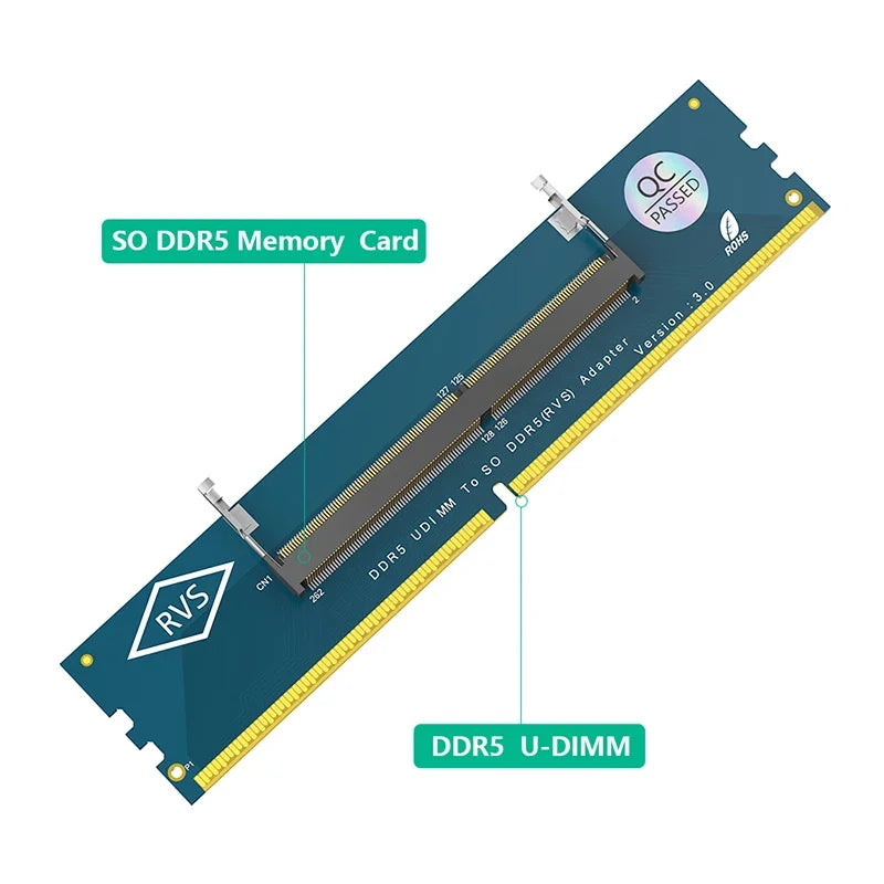 Memory Tester Converter SO DDR5 to DDR5 U-DIMM Laptop DDR5 Memory SO-DIMM to PC Desktop DIMM Riser Card Expansion Adapter for PC