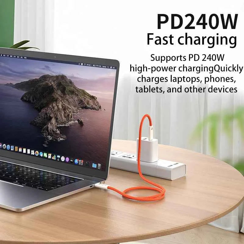 USB 5.0 Nylon Braided Cable with Dual Type-C Ports 240W PD Fast Charging Multifunction Data Cable for Screen Casting