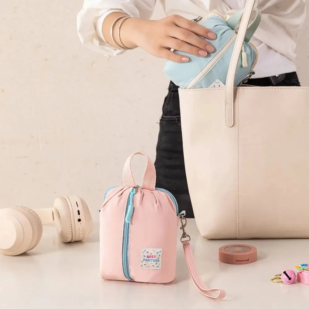 Portable Small Sanitary Napkin Storage Bag Macaron Travel Toiletry Cosmetic Case Makeup Organizer Versatile