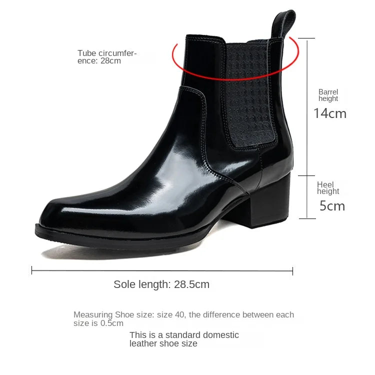 Autumn Winter New Mens 5 CM High Heels Warm Genuine Leather Ankle Boots Shoes Men Business Dress Work Boots Black Wedding Shoes