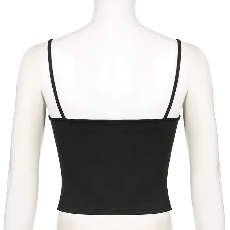 Women's Basic Solid Summer Camisole Sleeveless Spaghetti Strap Harajuku Style Y2K Vintage Cropped Top Casual All-match