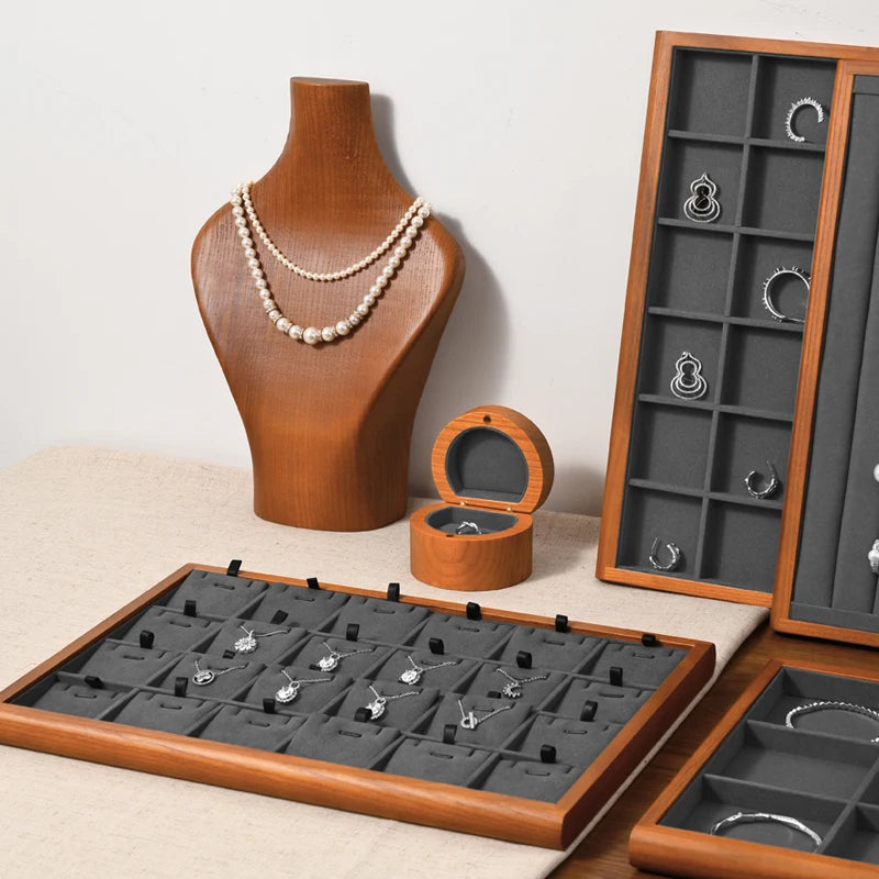 Oirlv Gray Wooden Jewelry Tray  Jewelry Display Viewing Plate Ring Pendant Bracelet Storage Plate Display Tray Jewelry Organizer