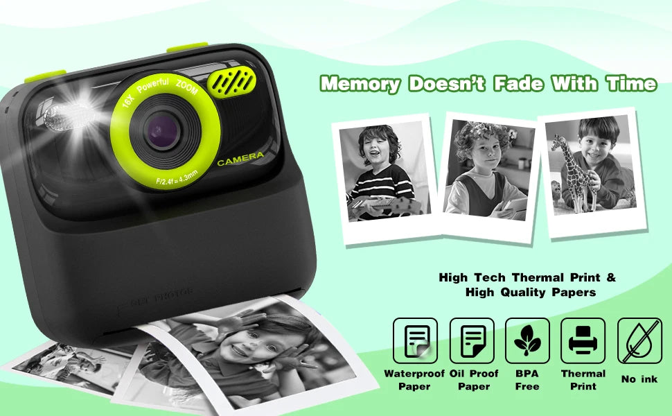 Kids Instant Print Camera, Birthday Gifts for Boys and Girls, Kids Digital Camera Toys, 1080P HD Video, Boy Gifts/Girl Gifts
