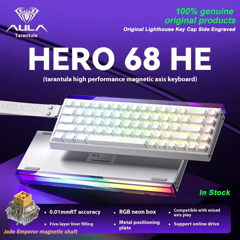 AULA HERO68 HE Magnetic Switch Wired Gaming Keyboard Rapid Trigger 8K Return Esports Gamer Keyboard RGB Wired Gaming Keyboard