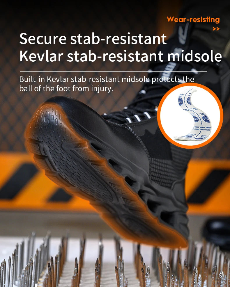 Fashion Work Boots Men Protective Shoes Safety Boots Steel Toe Shoes Outdoor Hiking Boots Light Tactical Boots Puncture-Proof