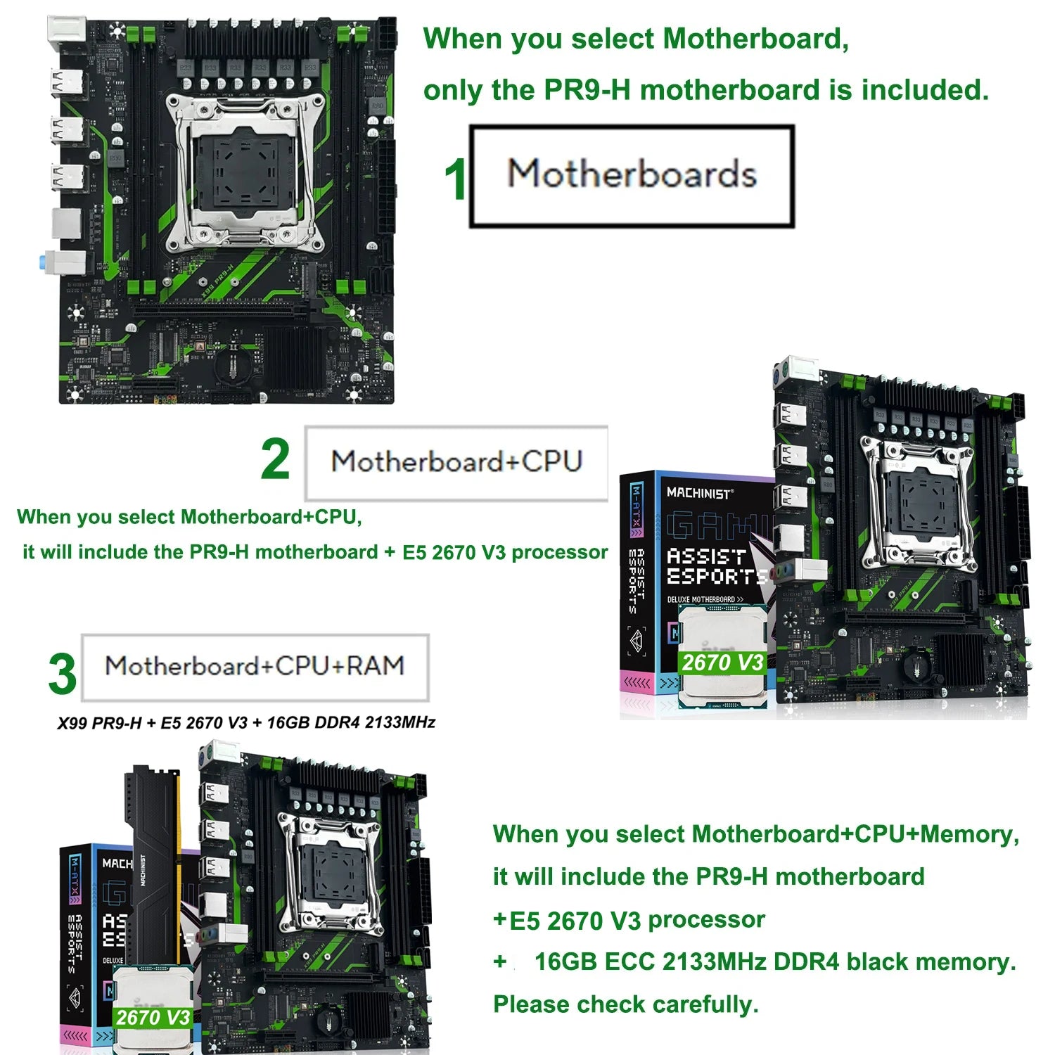 PR9-H MACHINIST X99 motherboard LGA 2011-3 Set combo optional  Xeon E5 2670 V3 CPU Processor 16G DDR4 ECC RAM Memory NAME M.2