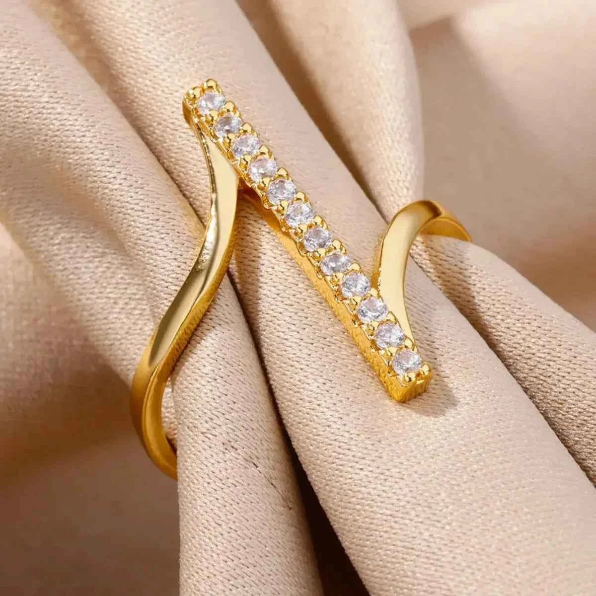 Simple Shiny Zircon Geometric Rings for Women Stainless Steel Ring Opening Gold Plated Wedding Finger Ring Jewelry Party Gifts