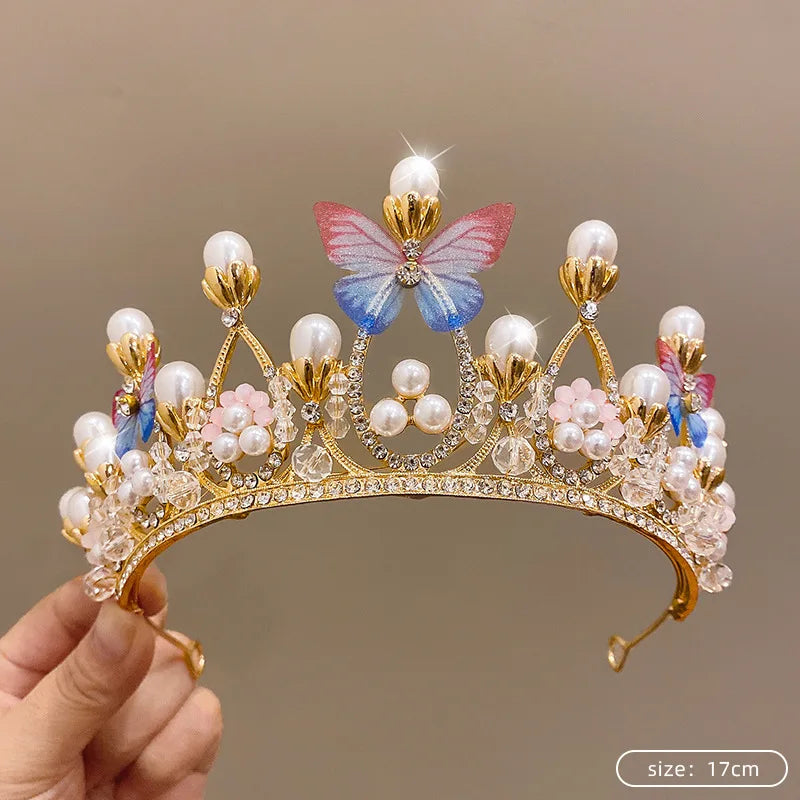 Children's Princess Crown Crystal Tiara Girls Hair Accessories High-end Atmosphere Dance Performance Birthday Gift Crown
