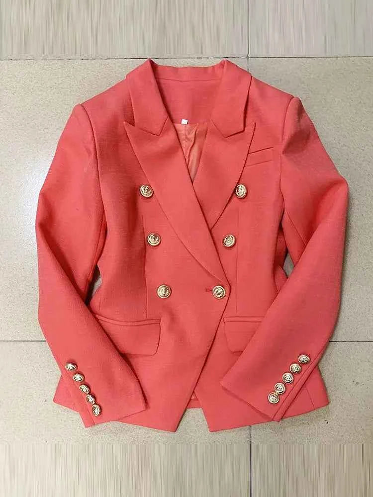 HIGH STREET 2026 Classic Baroque Designer Jacket Women's Metal Lion Buttons Double Breasted Textured Blazer Mint Green