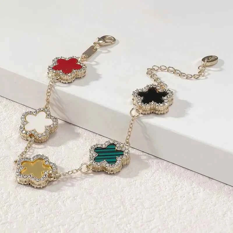 Flower Shape Bracelet Multi Colored With Shiny Cubic Zircon Adjustable Chain Sweet Style Personality Simple Design Jewelry