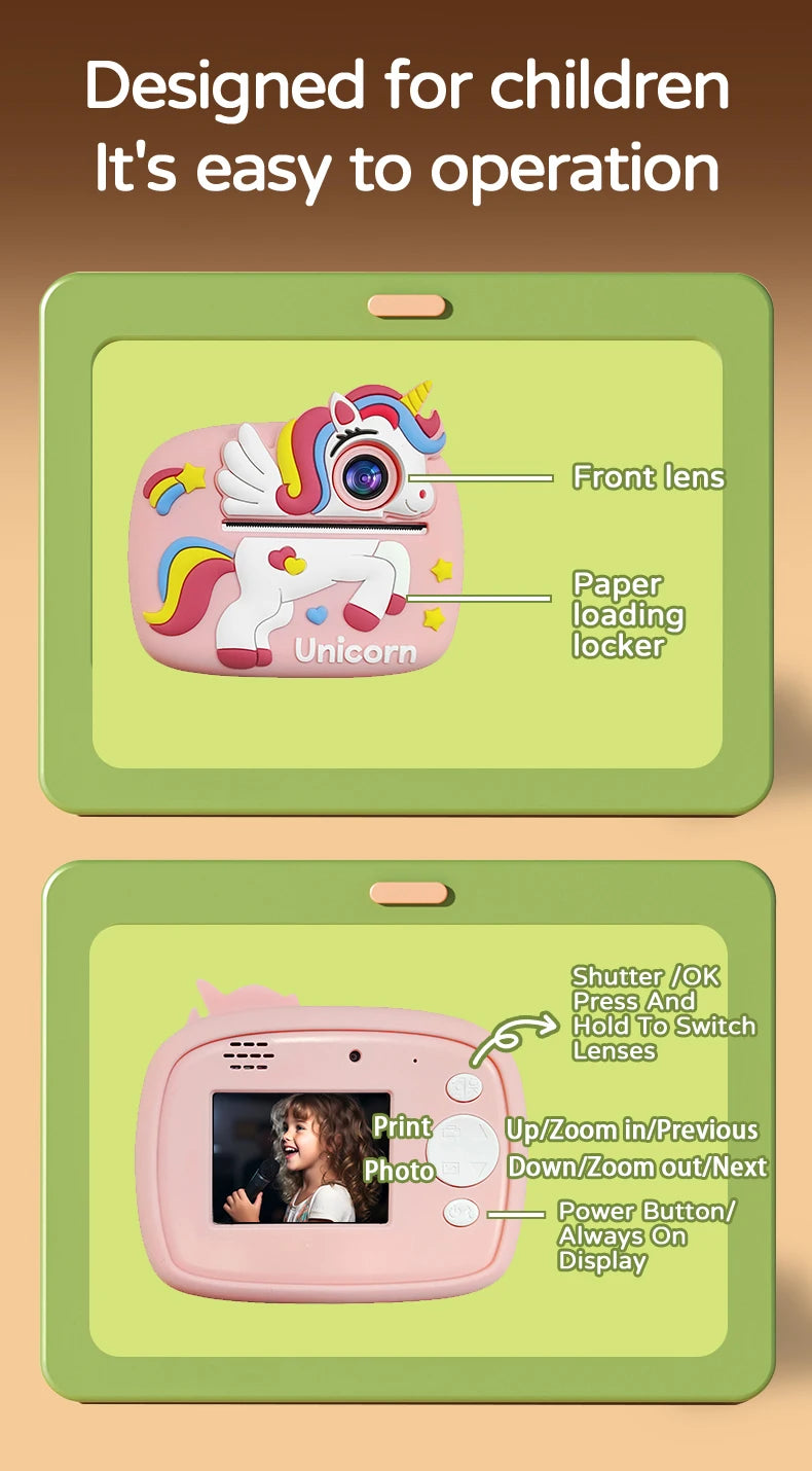 Kids Camera Instant Print 1080P HD Toddler Digital Video Camera 2.4-Inch Toy for Girls Boys Age 3-12 Christmas Birthday Gift