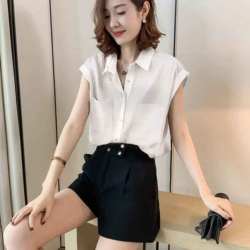 Korean Style Particular Beautiful  Blouses  Tops for Woman Youth Short Sleeve Floral Fashion Sexy Tunic Black Satin Shirt Woman