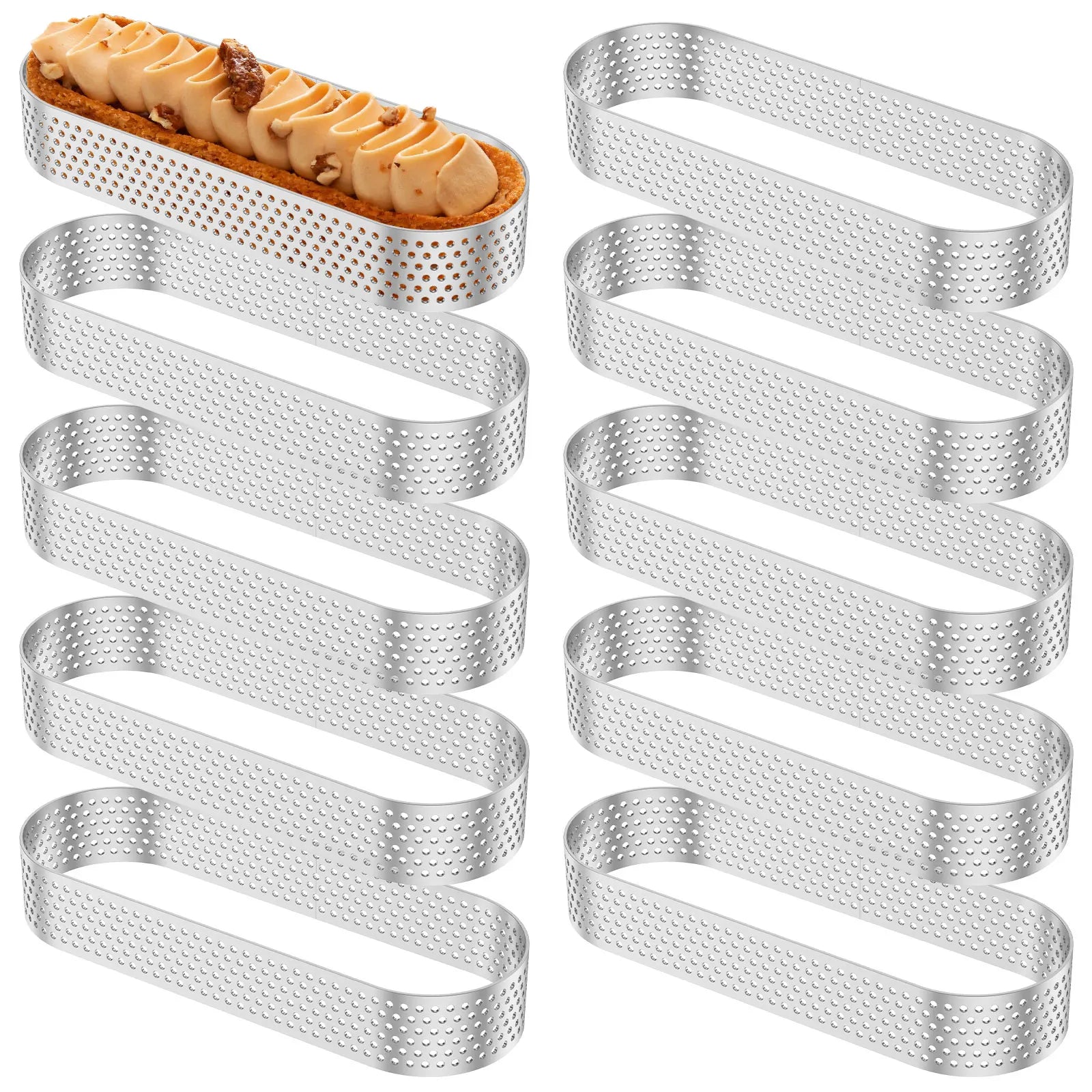 12Pcs Oval Muffin Tart Rings Stainless Steel Porous Tart Ring Perforated Cake Mousse Mold Cookies Cutter Pastry Quiche Mold Tool