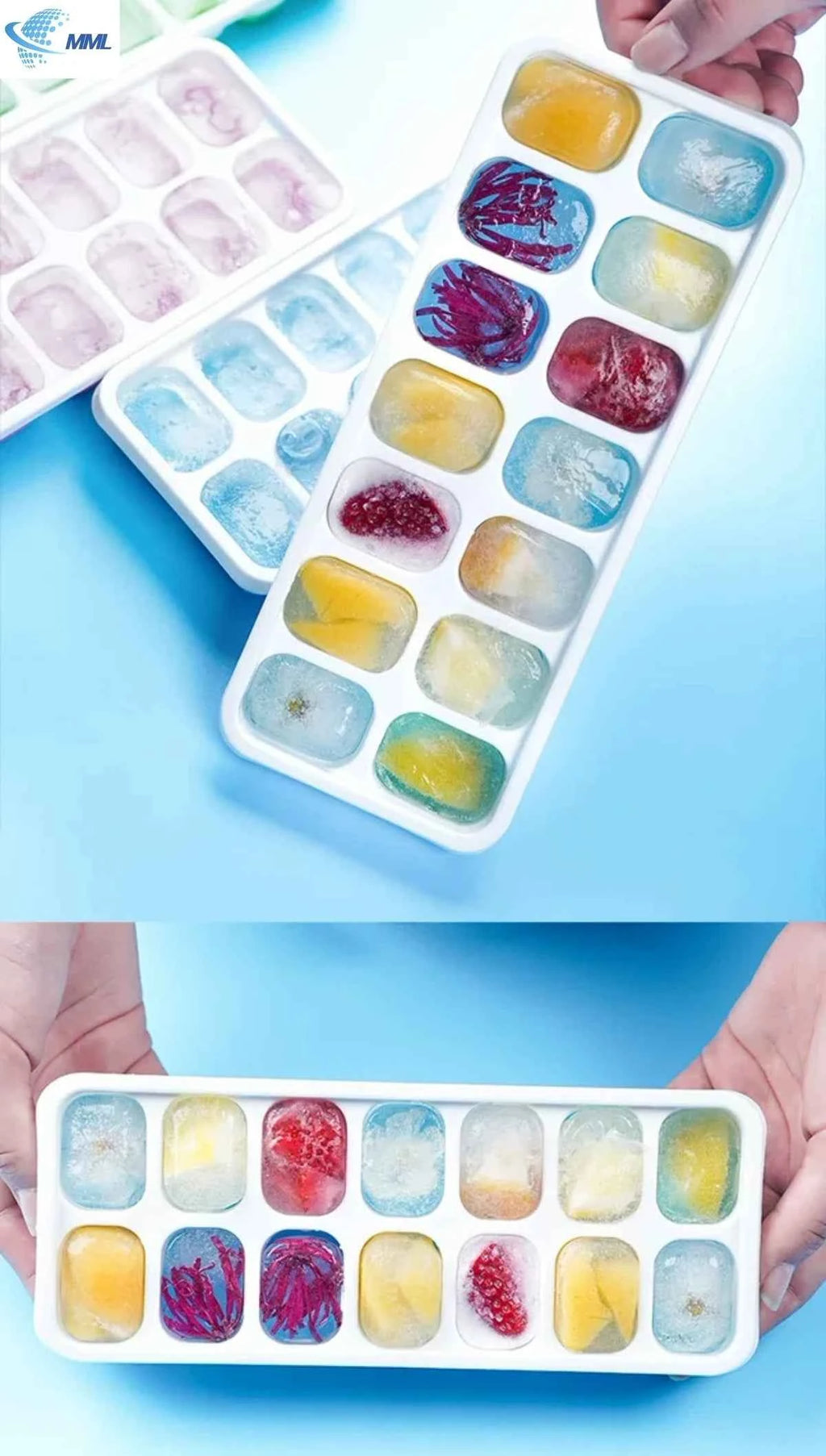 14 Grids Fruit Ice Maker with Removable Ice Cube Trays Reusable Silicone Ice cube Mold Lids Kitchen Tools Freezer Summer Mould