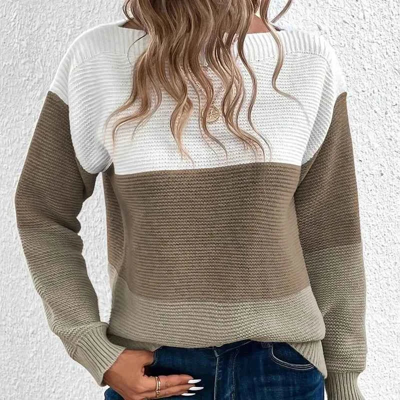 Women's Contrast Color Long Sleeve Round Neck Sweaters Female Stitching 2024 Fall Jumpers Lady Casual Warm Comfortable Pullover