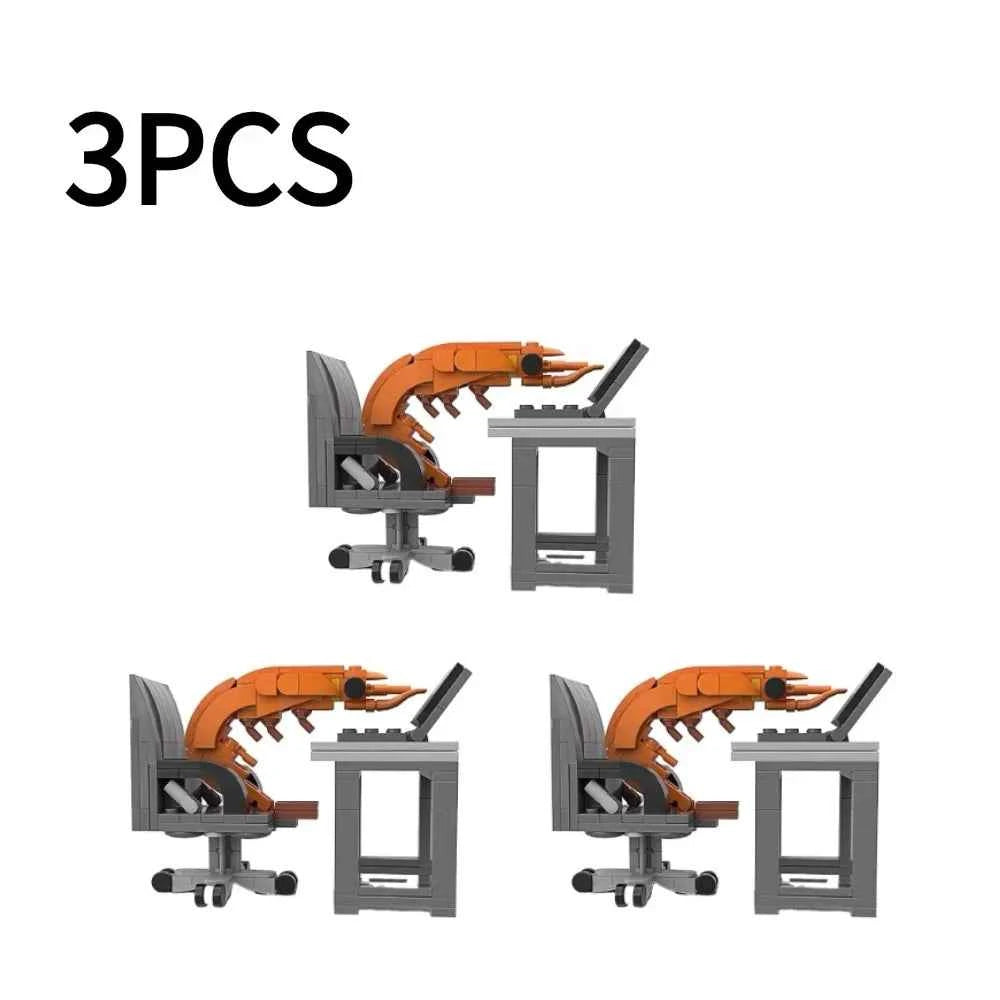 1/2/3PCS Creative Prank Shrimp Building Blocks Plastic DIY Assemble Puzzle Model Toy for 14+ Boys Girls Funny Desktop Ornament