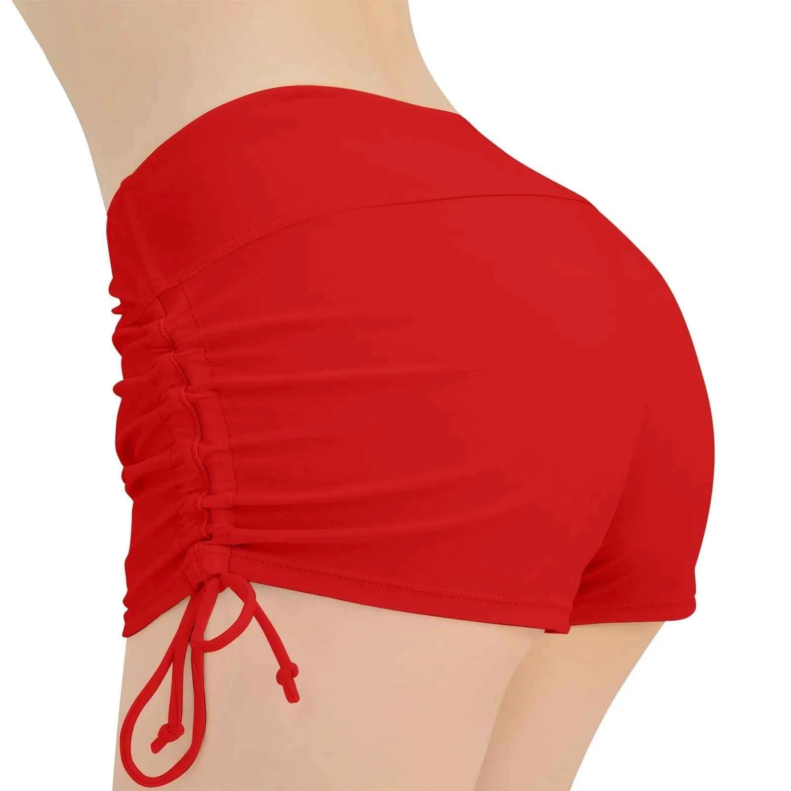 Women'S Summer Swimwear Briefs Solid Colored Boxer Beach Shorts High Waist Side Adjustable Drawstring Elastic Sports Swimsuit