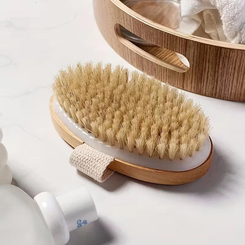 Wooden Bristle Body Brush Natural Wet Dry Bath Massager for Skin Deep Cleansing Exfoliation Skincare Tools for Home Use