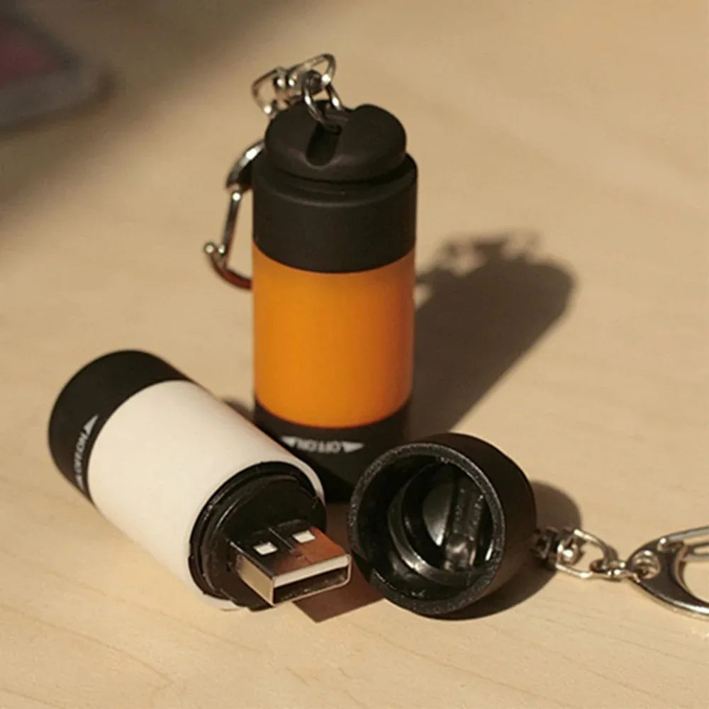 USB Rechargeable LED Pocket Keychain Flashlight Multifunctional Strong Light Waterproof for Outdoor Hiking Camping Mini