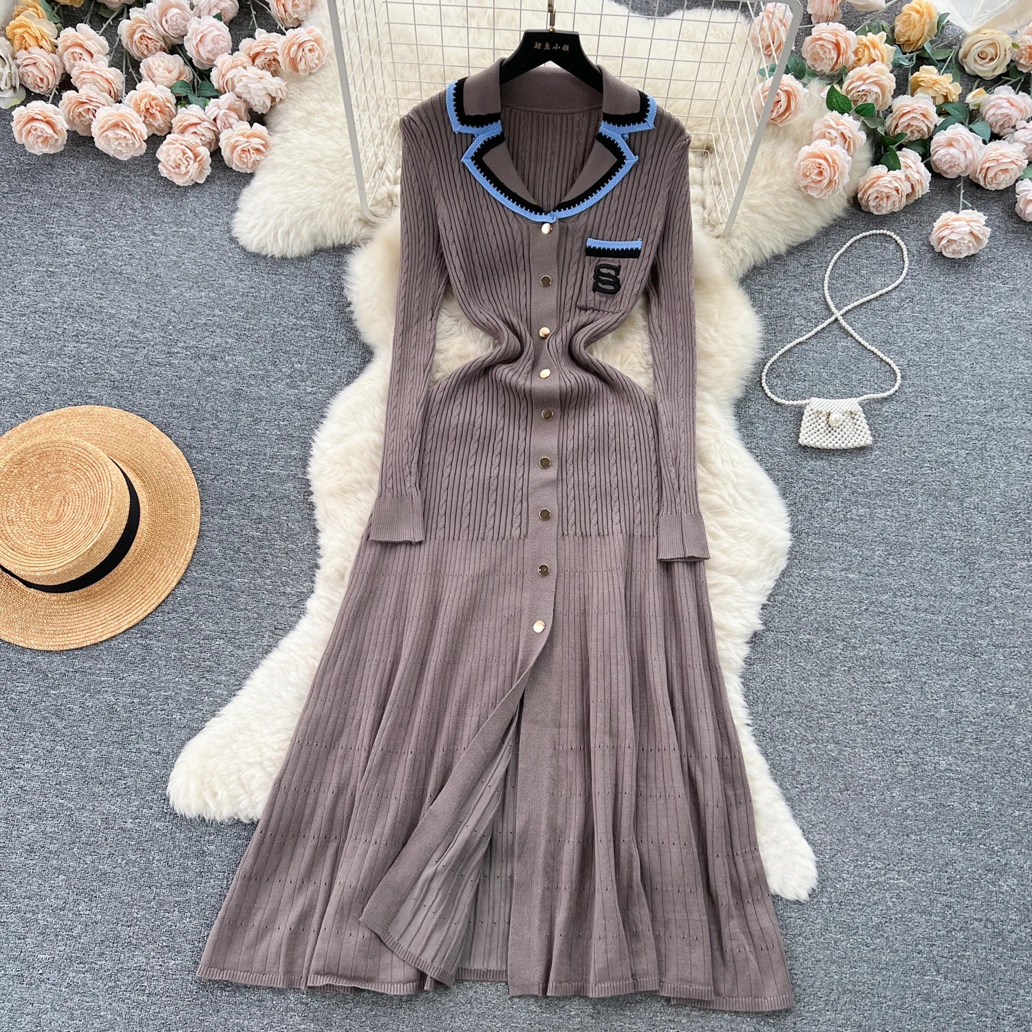 SINGREINY Autumn Winter Wear Dress Women Polo Single Breasted Pocket Design Bodycon Knitting Temperament Sweater Long Dresses