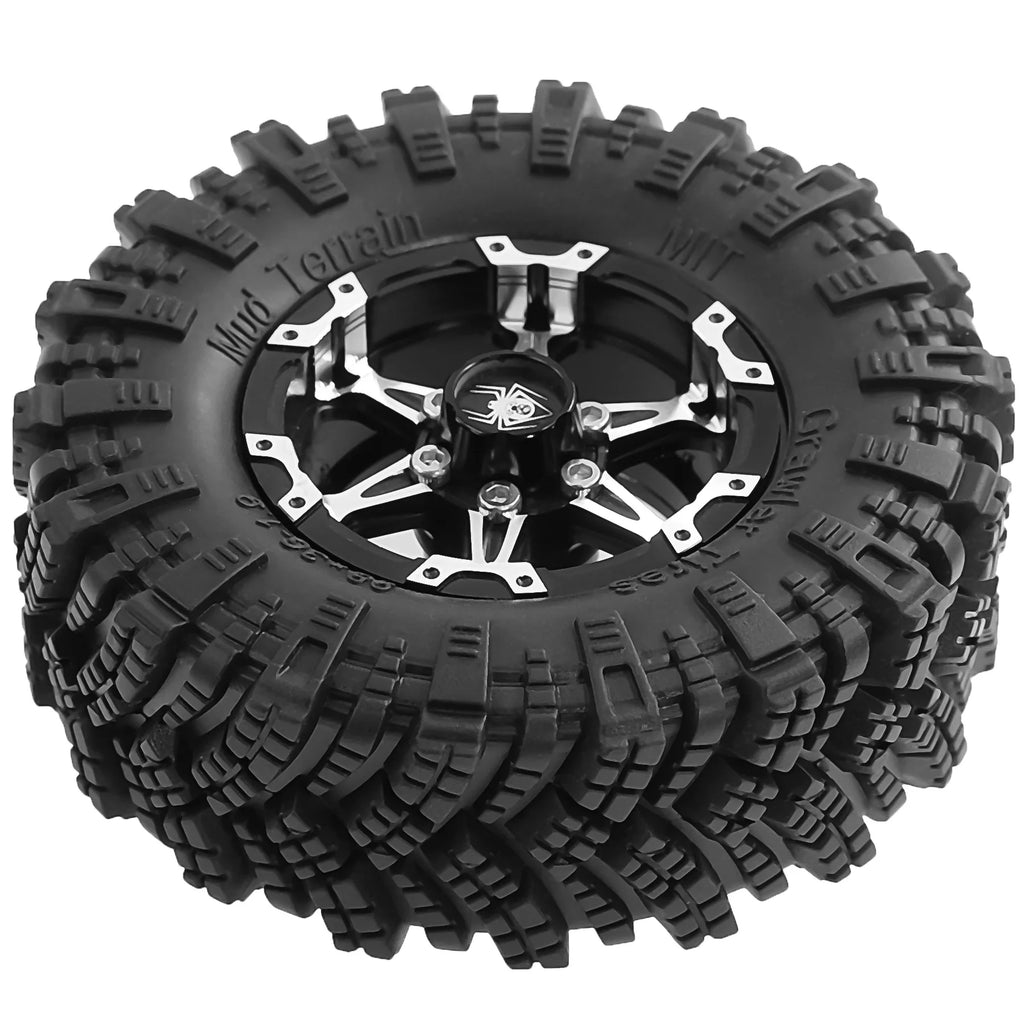 RED SPIDER Metal Alloy 1.9 inch Beadlock Wheel Rims 98mm OD Rubber Tires for Axial Wraith TRX-4 1/10 RC Crawler Model Car Parts