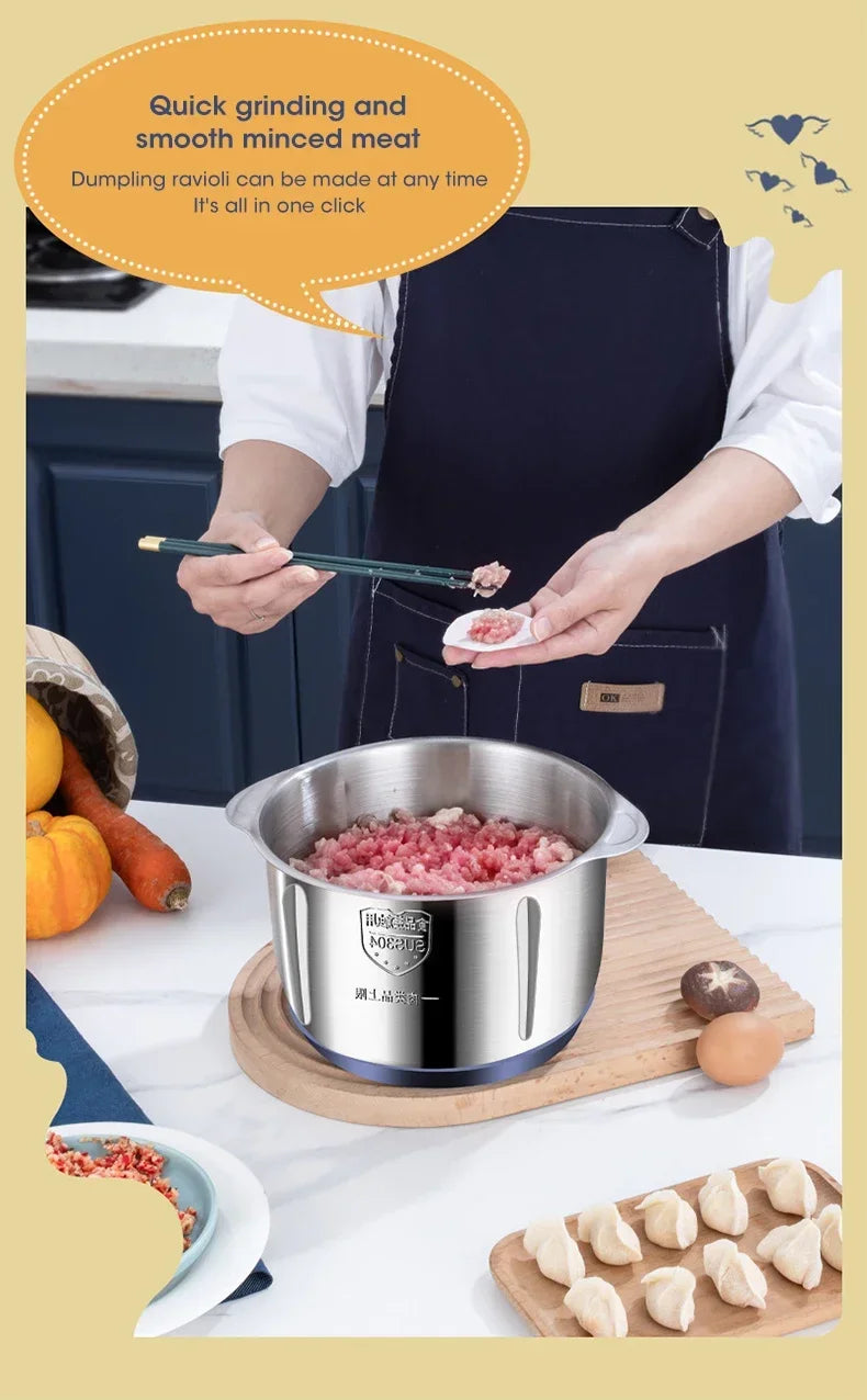 5L EU Electric Food Grinder Multifunctional Vegetable Chopper Blender Large Capacity Meat Mincer for Household Cooking