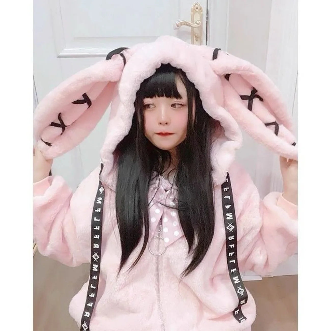 2026 New Harajuku Rabbit Ears Plush Coat Winter New Japanese Plush Coat Women Dark Punk Medium Plush Coat