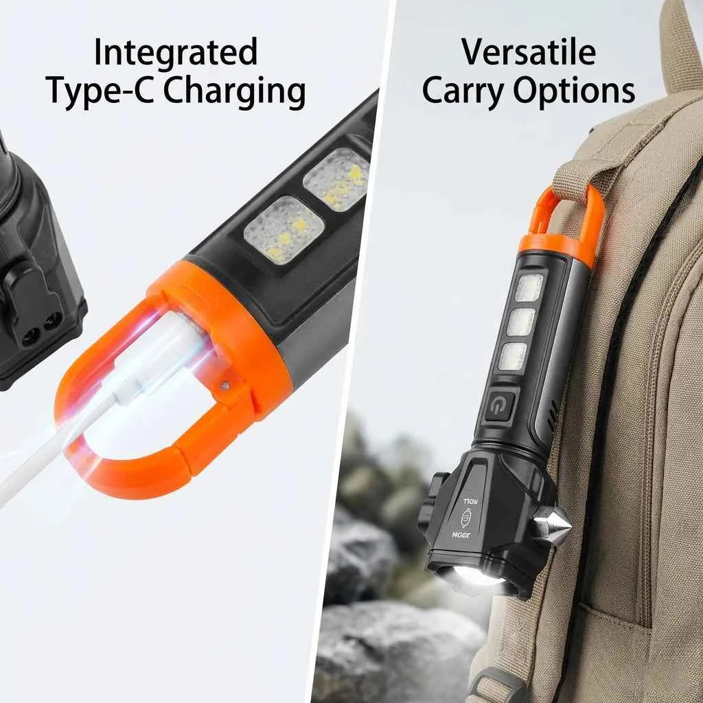Tactical Led  Flashlight for Emergency Defense,with Safety Hammer, Seatbelt Cutter & Strobe Mode for Emergency Survival & Safety