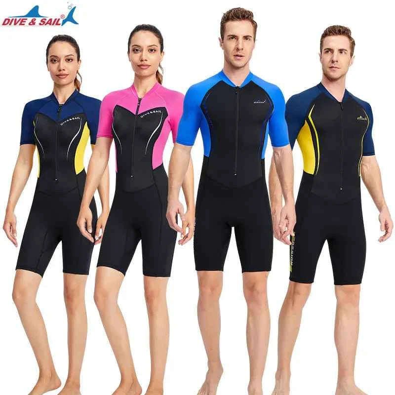 Men Women New Couple Diving Suit One-piece Sunscreen Swimsuit Short-sleeved Shorts 1.5mm Snorkeling Surfing Warm Shorty Wetsuit