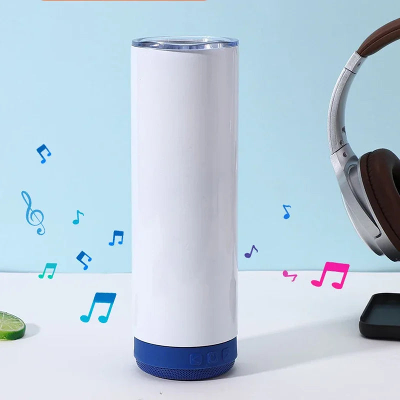 Music Speaker Tumbler with Straw and Lid 20oz Skinny Double Wall Stainless Steel Music Cup with Detachable LED Bluetooth Speaker