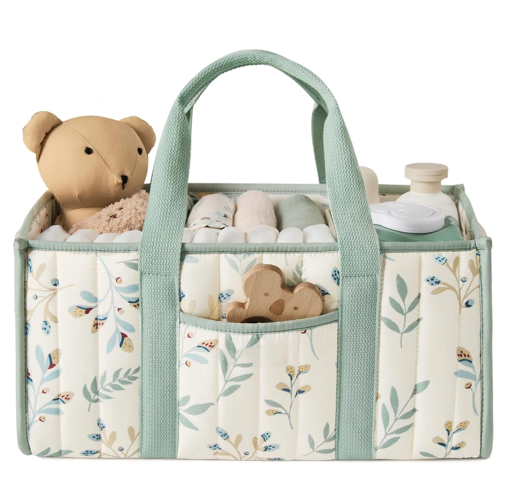 Diaper Caddy Organizer, Stylish Nursery Storage Basket, Gift for Baby Shower, Newborn Essentials, Floral Beige
