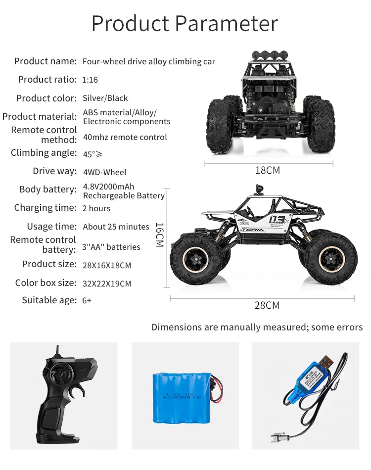 Oike RC Car Remote Control Climbing Vehicle Outdoor All Terrain 4X4 Off-road Trucks Rock Climber 4WD Buggy Racing Drift Cars Toy