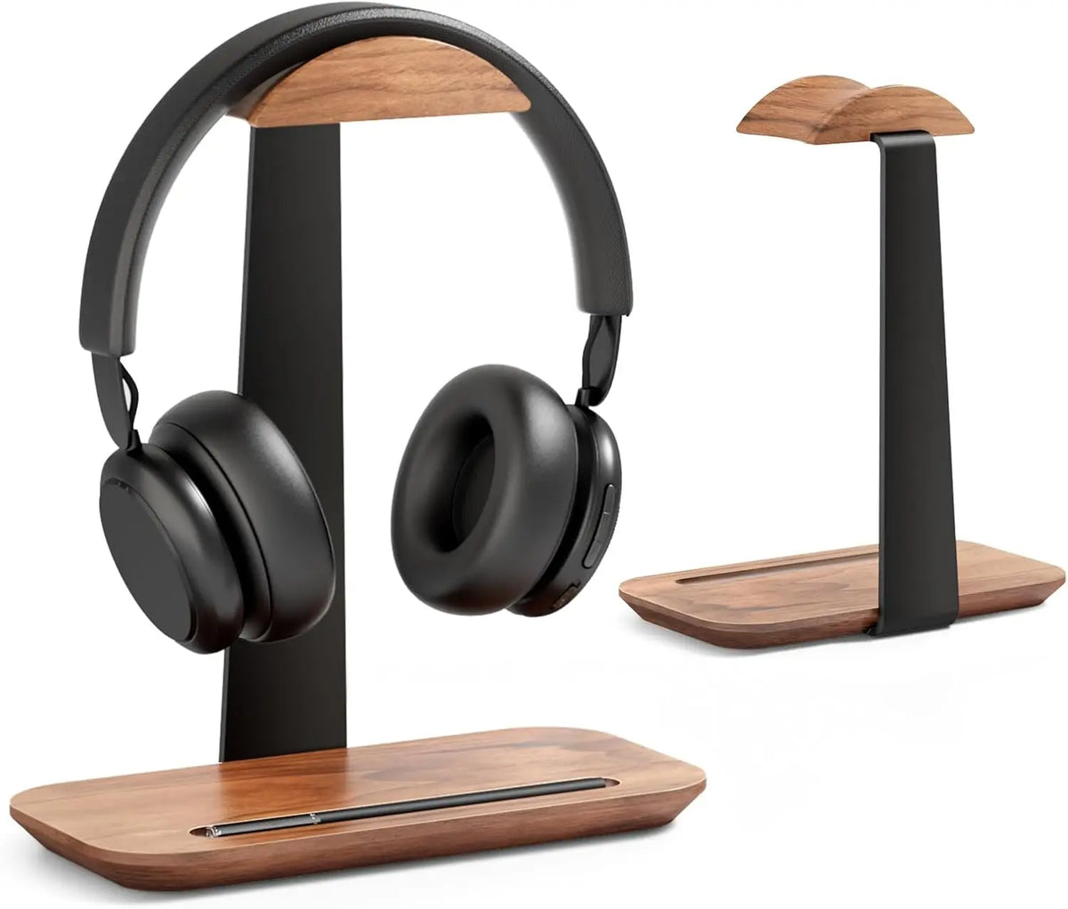 Wooden Headphone Stand With Storage Base For Desk