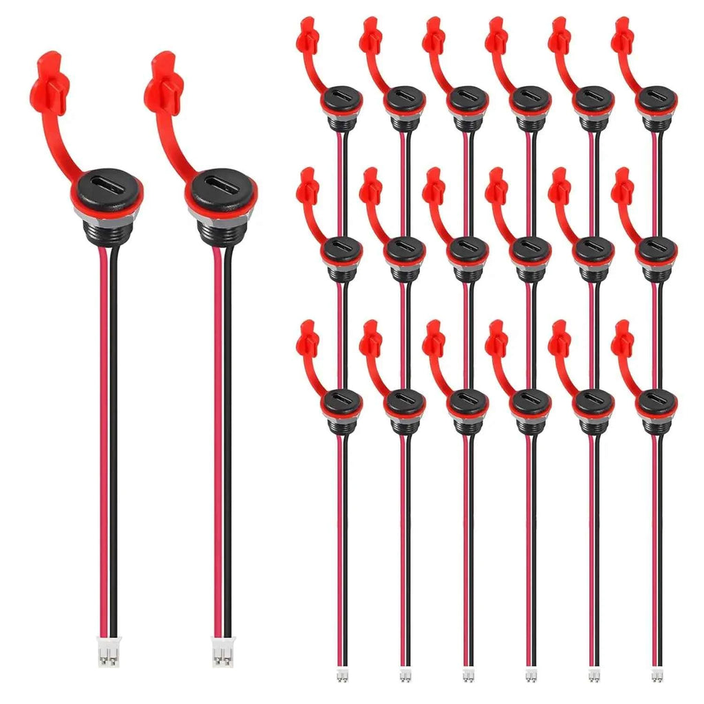 20PCS Type-C Female Chassis Wire 2Pin USB Connectors 3A Type-C Female Socket Connector Black 2pin with Terminal
