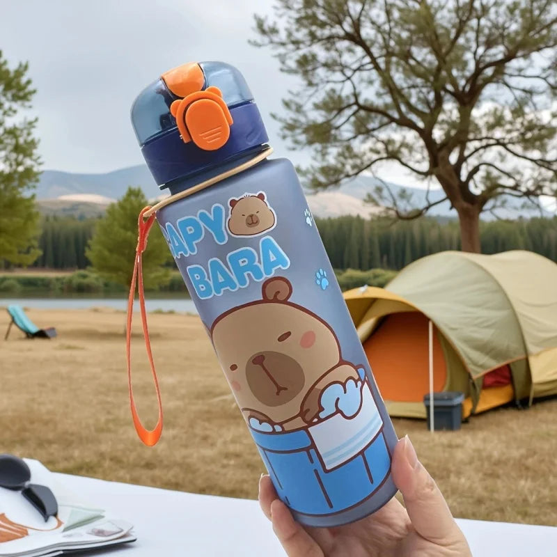 750mL Cute Cartoon Capybara Water Bottle Leakproof Plastic Straw Cup Portable Outdoor Travel Large Capacity Sports Water Bottle