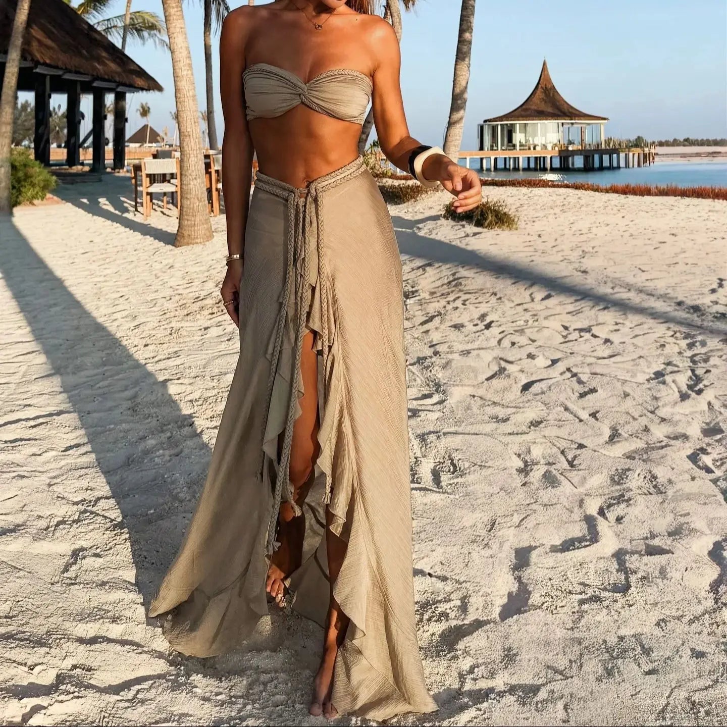 Sexy Braid Bikini with Skirt Women 3 Pcs Swimwear Skirt Suit Beach Vacation Casual Female Bathing Suit Summer