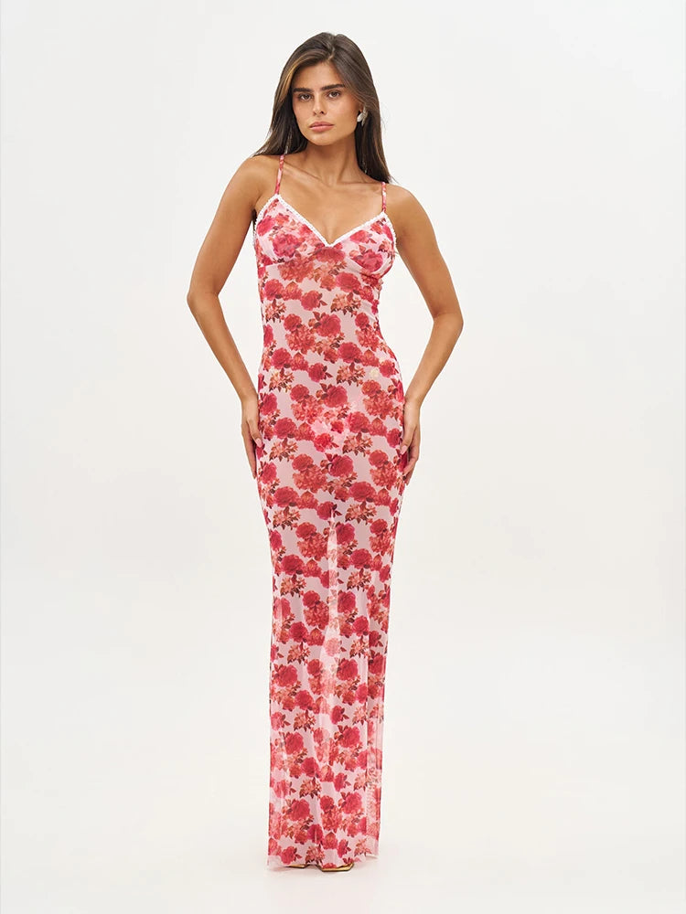 Long Dress Bikini Cover Up Print Mesh Swimwear Sexy Floral Bikinis Covers Thongs Swimsuit Biquini Beachwear