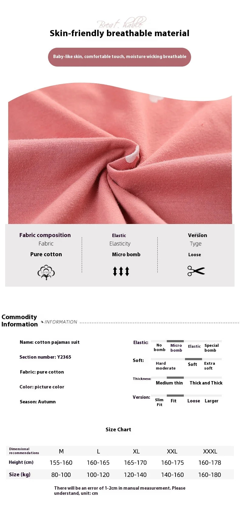 Cotton Pajamas Large Size Autumn Winter Long-Sleeved Home Wear Night Wear Woman Sexy Cardigan Love Pink Large Square Sleepwear
