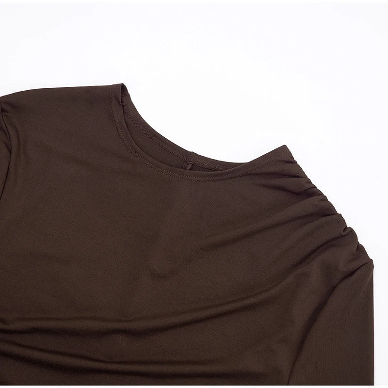 Casual Solid Pleated Bodycon Mini Dress Women Sexy Long Sleeve Waist-cinching Irregular Dresses 2026 Lady Chic Party Club Robe