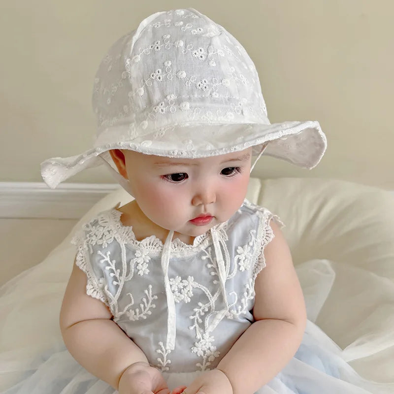 Hollow Out Flower Baby Hat Summer Soft Cotton Breathable Bucket Hat For Newborn Sun Protection Adjustable Toddler Kid Panama Cap